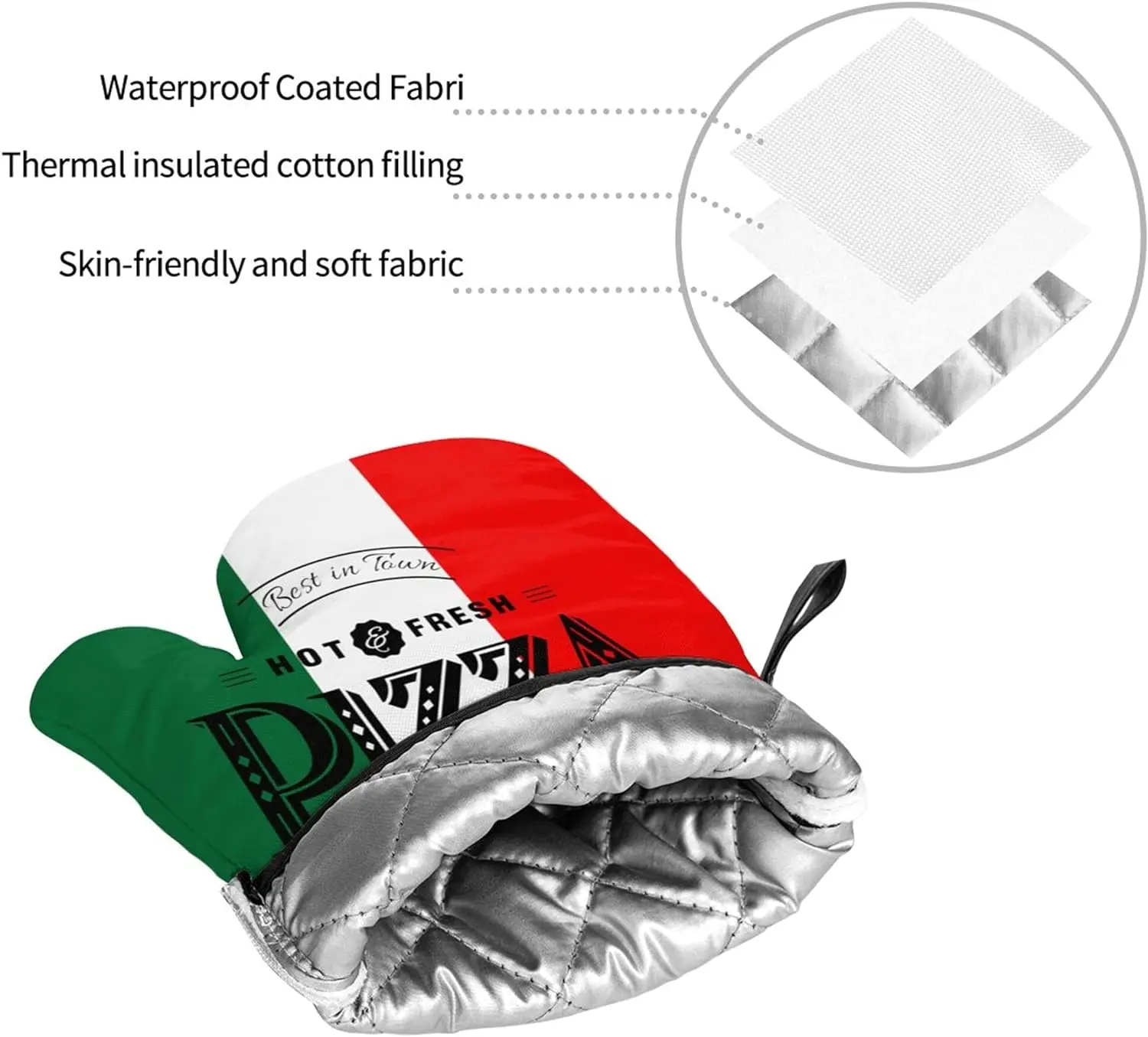 Italian Flag Pizza Oven Mitts 2 Pcs Kitchen Oven Gloves Pairs Heat Resistant Waterproof and Durable for Cooking Baking Grilling