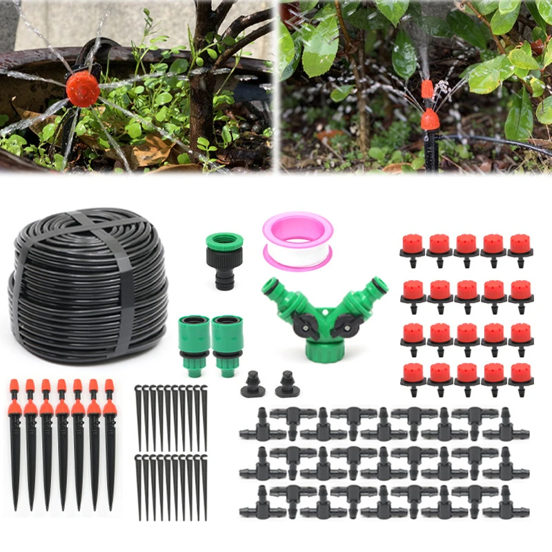 

15M-40M 1/4Inch Hose Garden Drip Irrigation Automatic Watering Kit System Misting Sprinkler 360 Degree Adjustable Dripper Set