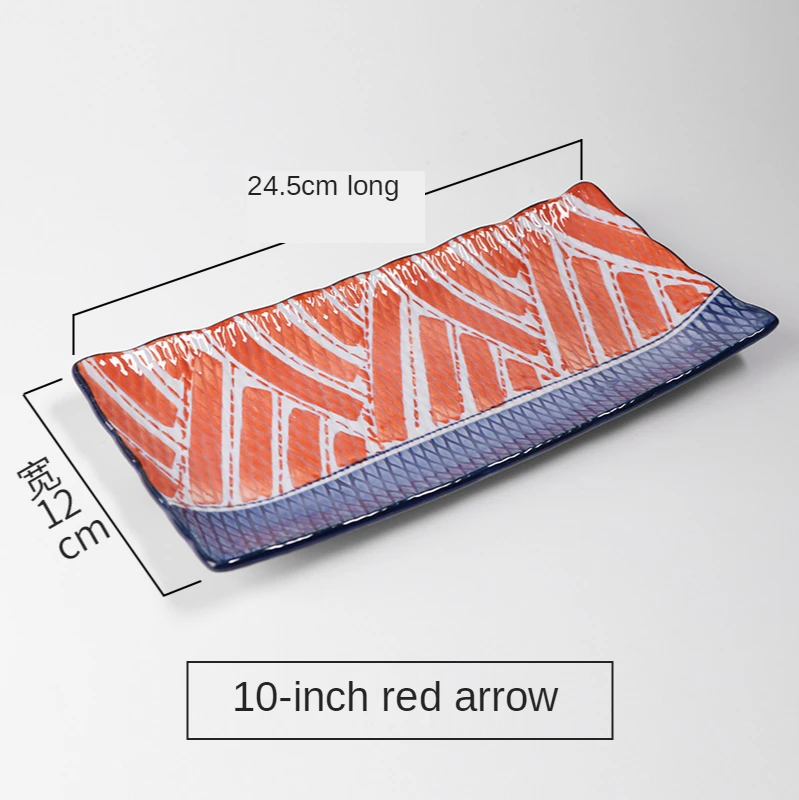 Japanese Ceramic Plate Tableware High Temperature Underglaze Color Hand-painted Long Plate New China Creative Sushi