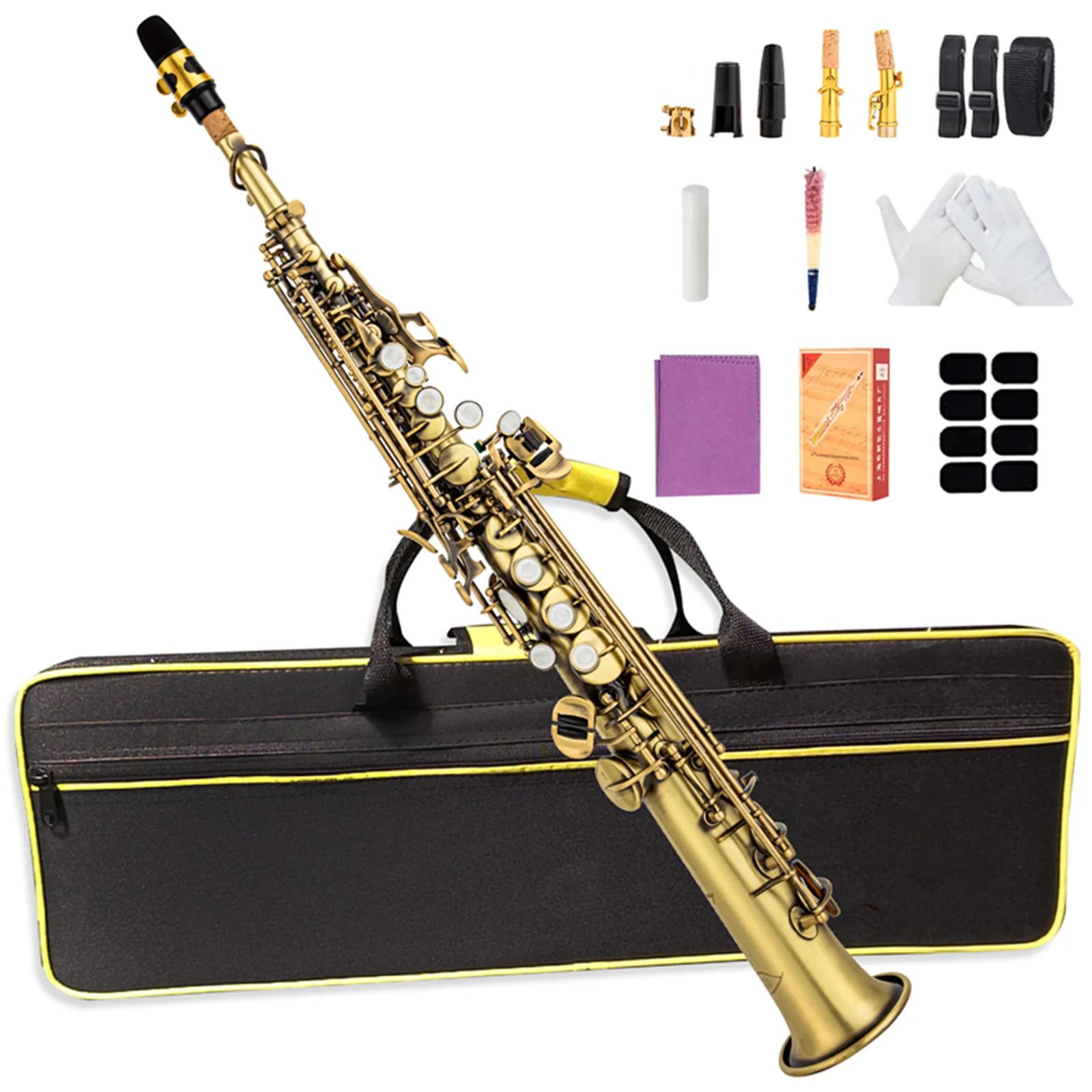 

Japan YAS-475 Bb Soprano Saxophone Antique Copper Simulation Plated Sax Woodwind Instrument Carve Pattern & Case Mouthpiece Reed