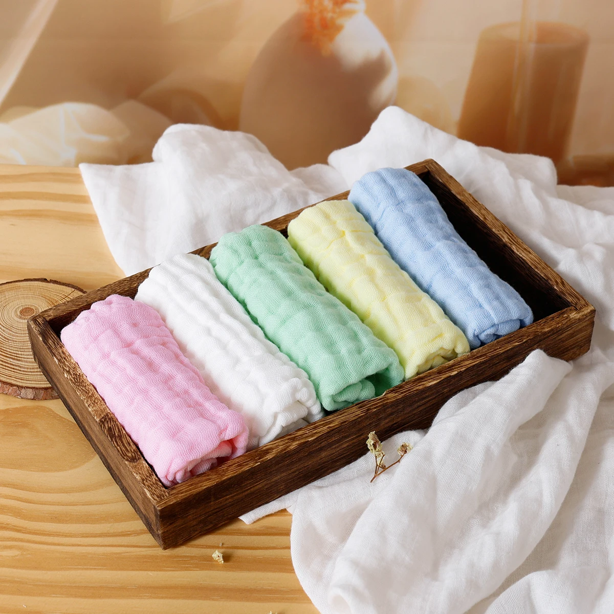 Elinfant 5PCS Solid Color Baby Face Towel Soft Cotton Gauze Baby Towel For Boys and Girls Burp Cloth