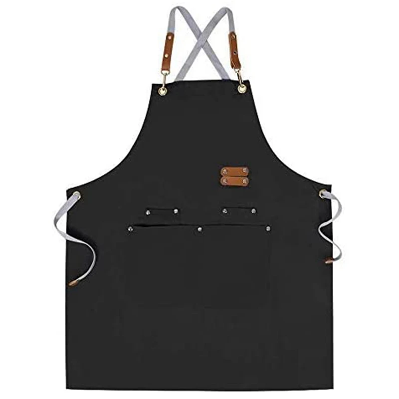 HOT SALE Chef Apron With Cross Straps, Cotton Canvas Apron, Suitable For Artist Painting, Kitchen Cooking