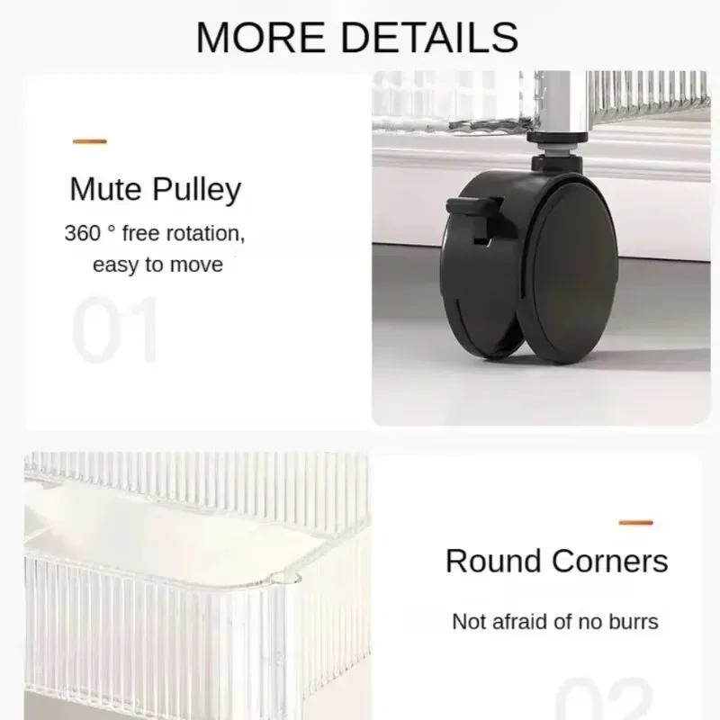 2/3/4-Layer Acrylic Trolley with Wheels Transparent Storages Shelf Bathroom Cosmetics Snacks Living Room Kitchen Organizer