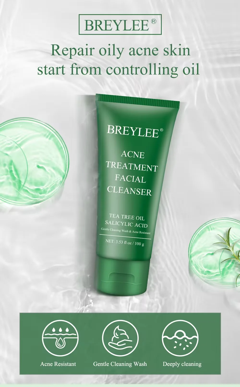 BREYLEE  Facial Cleanser Cleanses Pores Moisturizes Without Tightening Balances Water And Oil 5