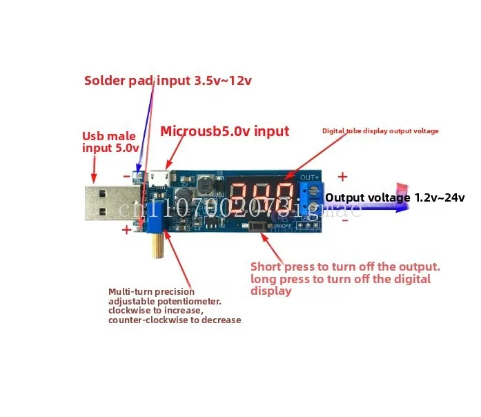USB 전압 5V 변환 모듈 3W 조정 가능한 스텝업 스텝다운 DC 레귤레이터 보드 3V3.7V4.2V3.3V9V24V