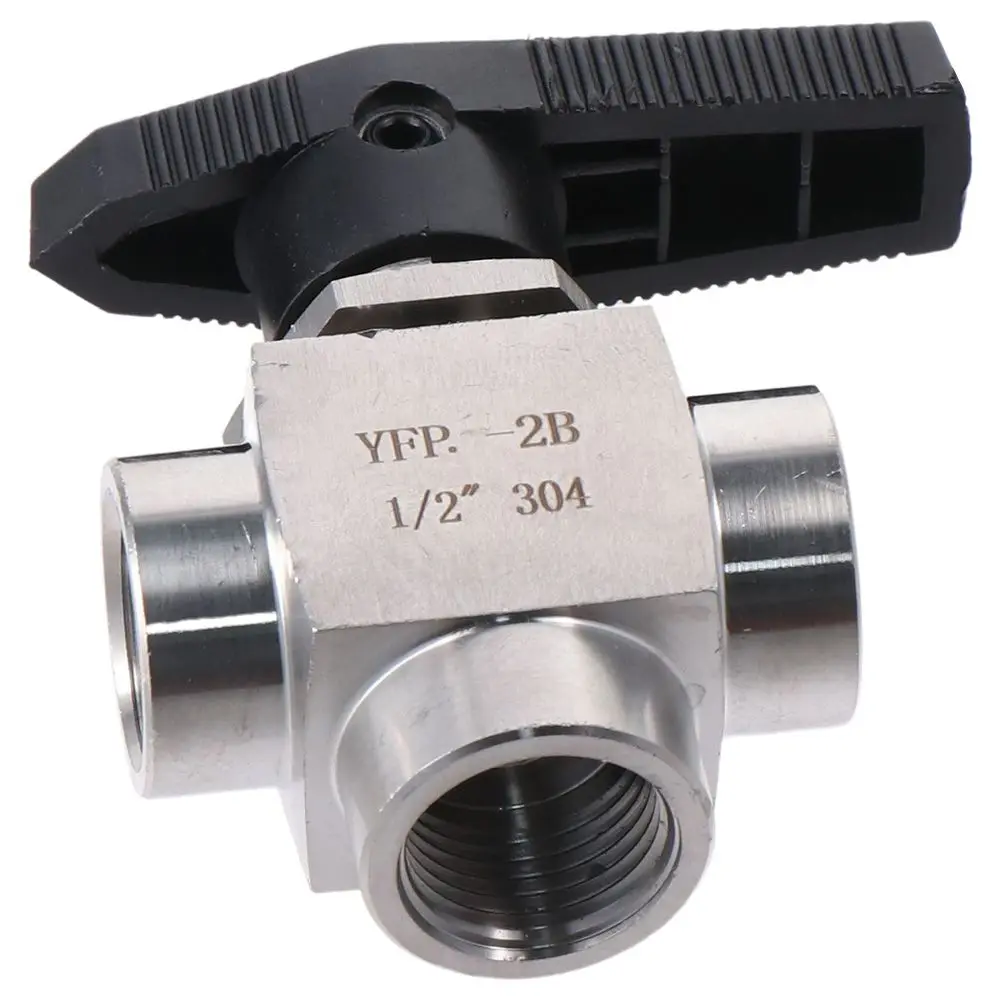 

3-ходовой шаровой клапан высокого давления 1/2 дюйма NPT, 3-ходовой шаровой клапан из нержавеющей стали 304, серебристый запорный фитинг для труб, водяное масло