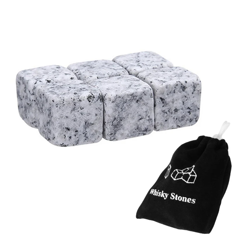 Whiskey Stones 6pcs Sipping Ice Cube Cooler Reusable Whisky Ice Stone Whisky Natural Rocks Bar Wine Cooler Party Bar Accessories