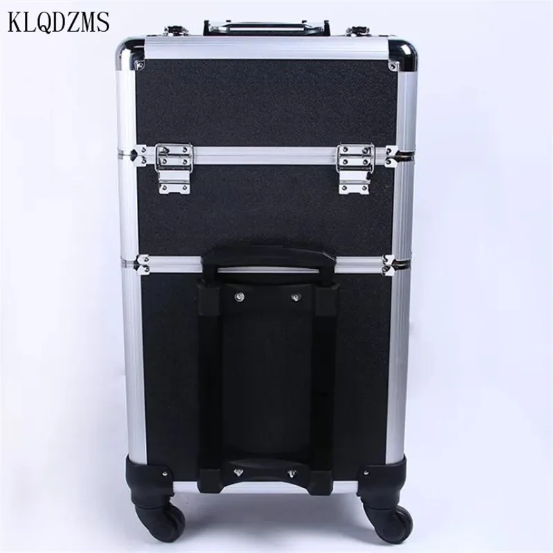 KLQDZMS High-quality Cosmetic Case Beauty Nail Professional Tool Box Aluminum Frame Trolley Case Women's Roller Makeup Box