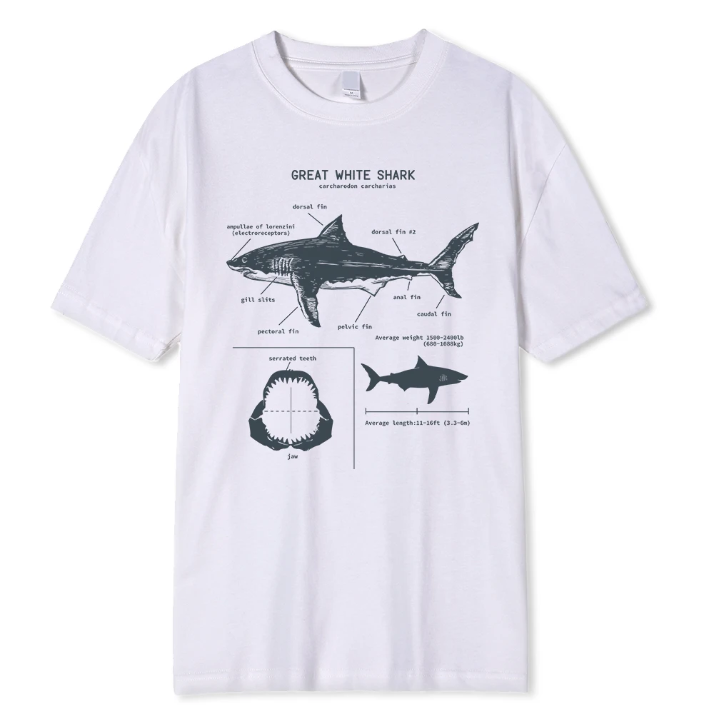 Great White Shark Anatomy T-Shirt New Summer Men Street Short Sleeve Hip Hop Punk Style Boy Casual Tops Fashion Basics Tees