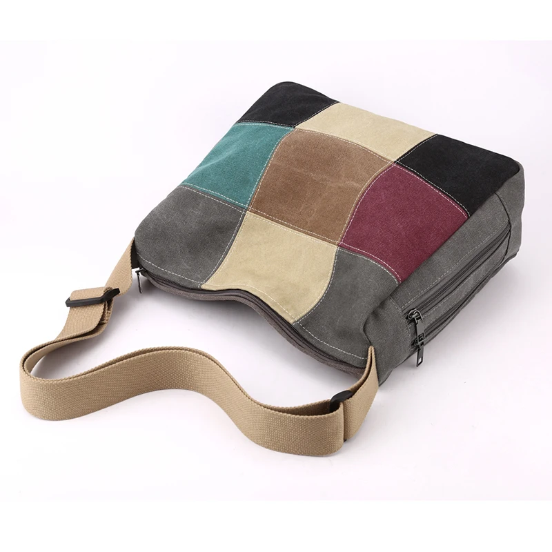 KVKY Patchwork Canvas Women Shoulder Bag Large Capacity Bag Shopping Tote Bag Pockets Canvas Messenger Bag Environmental Pouch