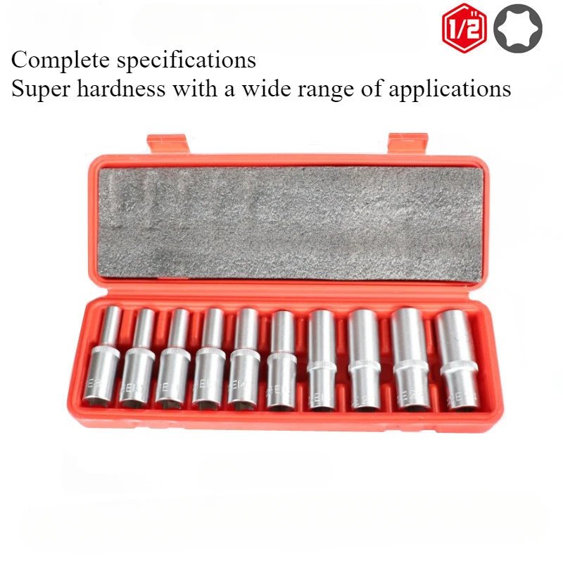 10Pcs Torx E Star Female Bit Sockets Set Hand Tool Kit 1/2" 3/8" 1/4" Drive E8-E24 Repair Tool Socket Wrench Head Sleeve 3