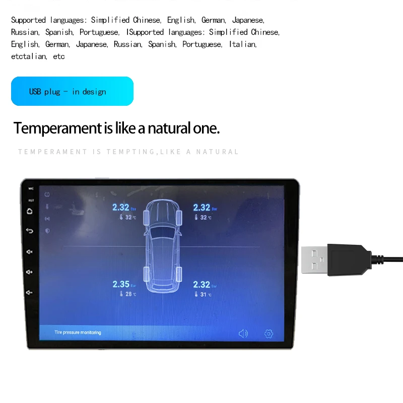 Car tire pressure monitor ACCEO USB Android TPMS Navigation 4 Sensors car tire pressure monitoring system electronic devices smart alarm systems teyes