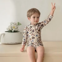 2024 Summer Kids Swimsuits Cartoon Printed One-piece Swimwear+Hat Children Sun-proof Beach Vacation Toddlers Girl Boy Clothes 3