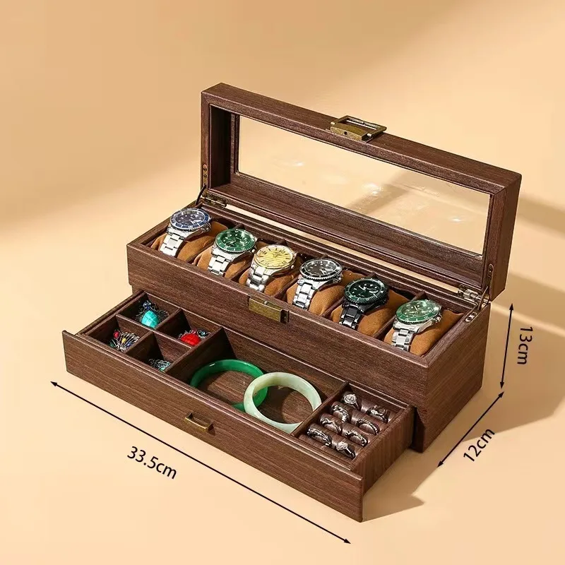 Retro-Inspired PU Leather Watch Storage Box with Imitation Wood Grain, Creative Gift Ca... - SKU WSB01528 - UGI Packaging