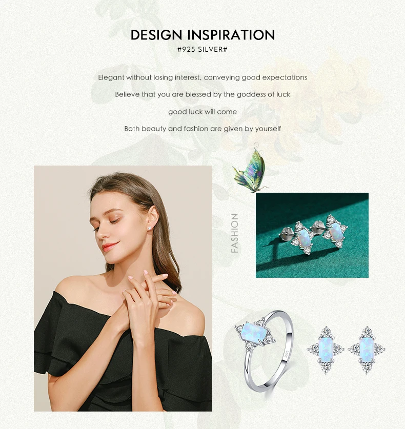 MODIAN Authentic 925 Sterling Silver Geometric Rectangle Natural Opal Jewelry Sets Rings Earrings For Women Wedding Jewelry