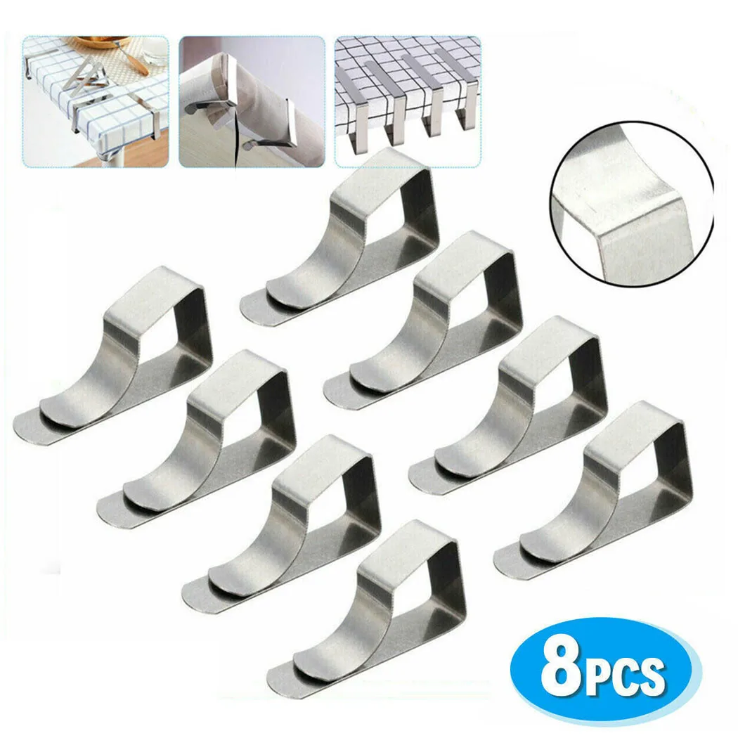 Abrazaderas antideslizantes de acero inoxidable para mantel, soporte de seguridad para boda, Camping, Promenade, cubierta de tela de mesa, Clips de fijación, 8 piezas