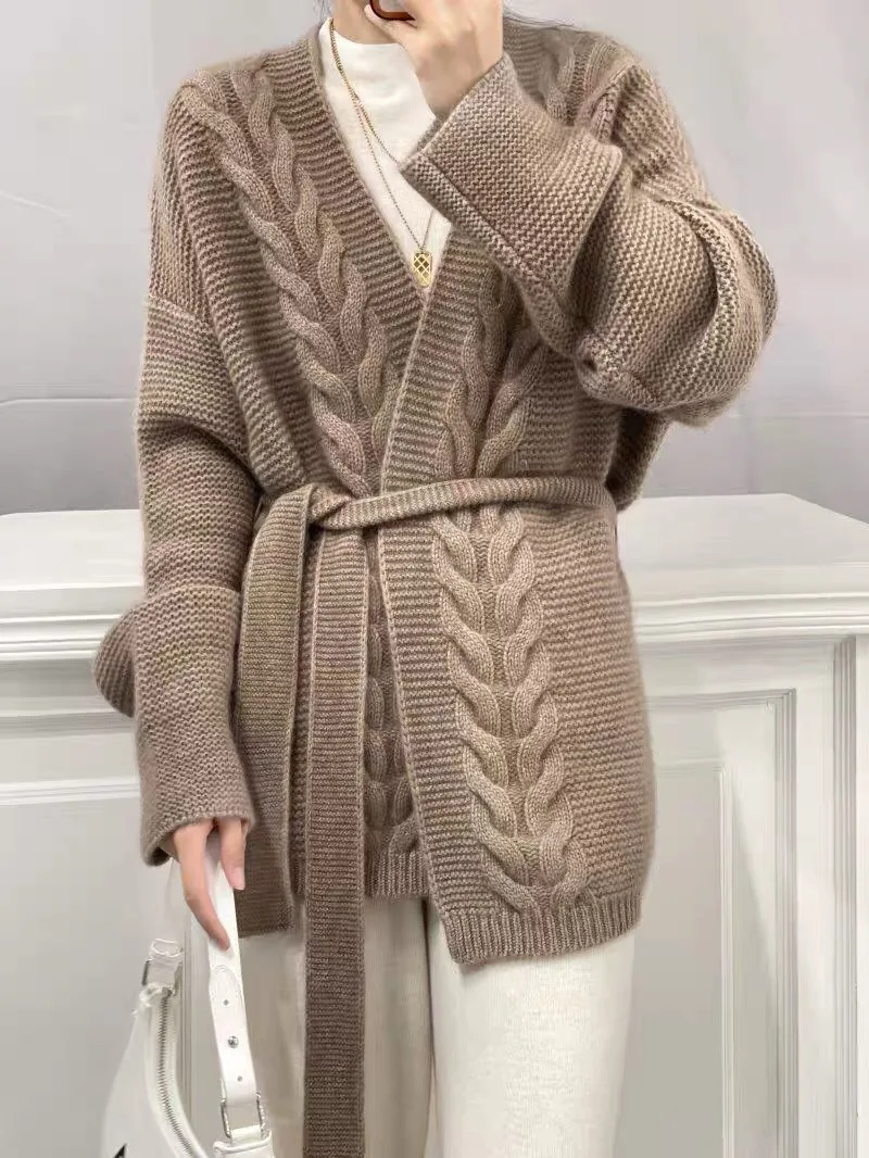 CASHMERE-Cardigan de malha de lã solto para