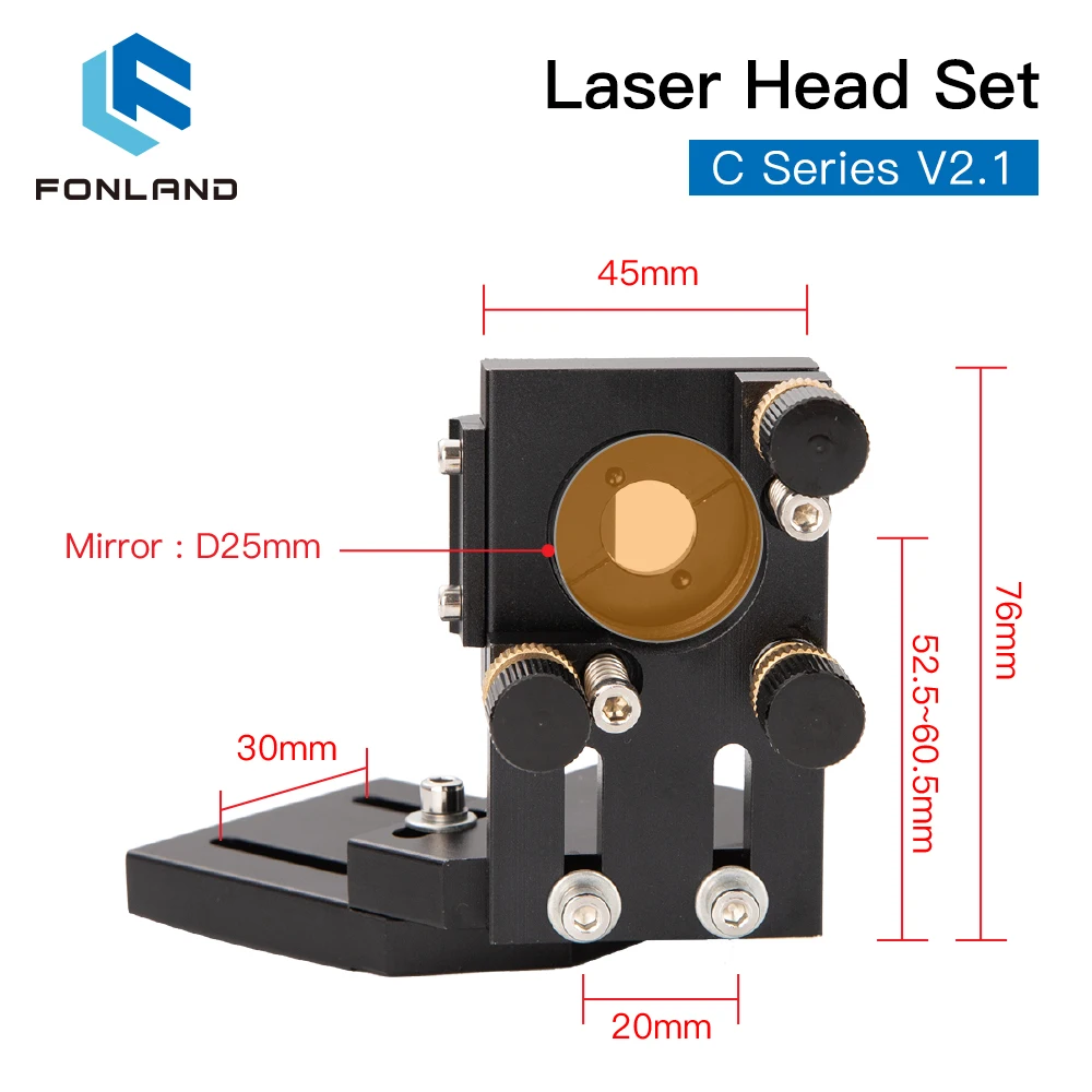 FONLAND CO2 Laser Head Set Lens D18 FL38.1 D20 FL50.8/63.5/101.6mm Integrative Mount Dia25 Mirror for Laser Cutting Machine