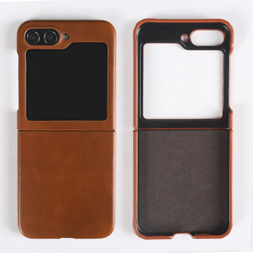 Premium Genuine Leather Case Cover with Vintage Oil Wax Pattern for Samsung Galaxy Z Flip 6