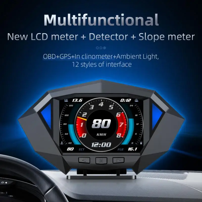 

Car Gauge Speedometer Incline Meter 3.5inch Practical Durable Universal Dual System Car Accessories Car Hud Display Obd2