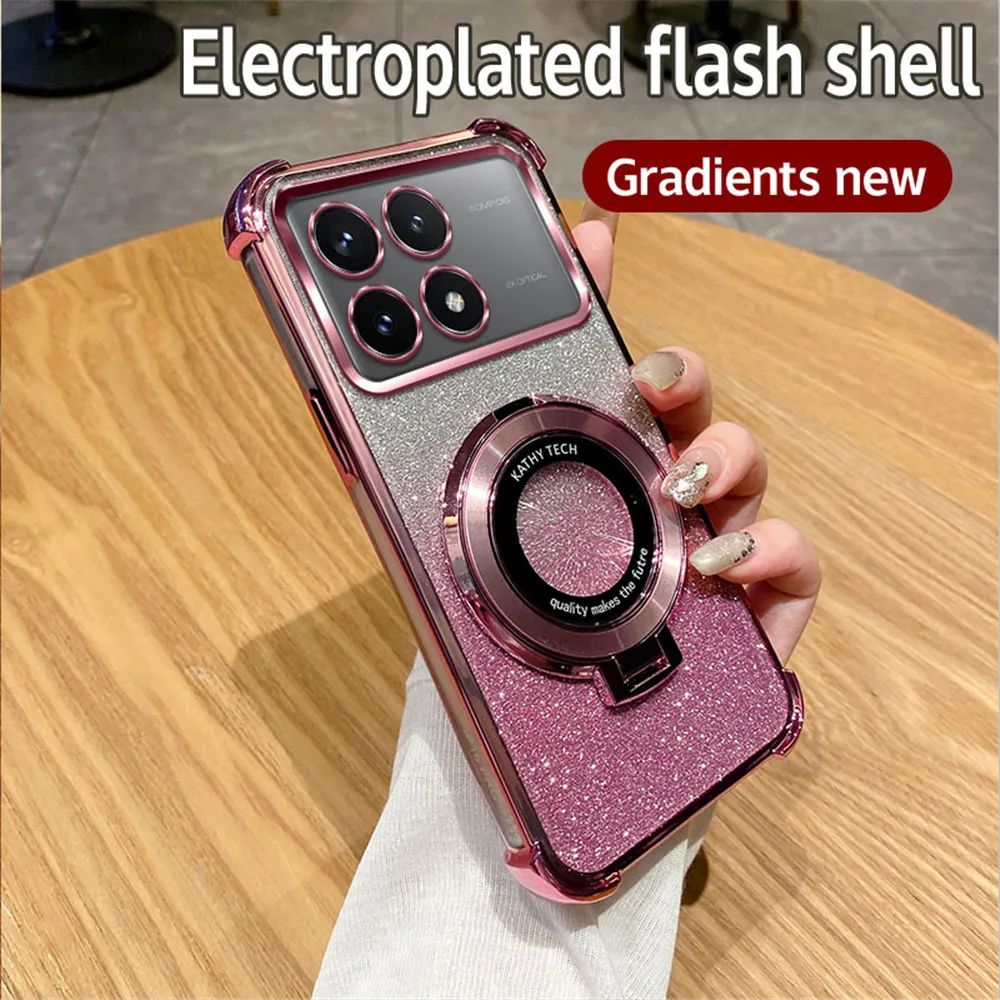 Luxury Glitter Plating Shockproof Phone Case with Holder and Stand Cover