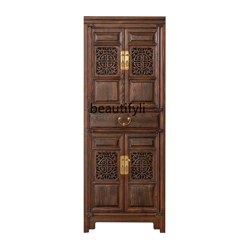 

Chinese Traditional Carved Bookcase Solid Wood Living Room Storage Side Cabinet Study Clothes Closet Vintage Wine Cabinet