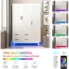 3 Door Armoire Wardrobe Closet Cabinet with Drawers and LED Lights, Multi-Tier Shelves, Hanging Rod & 3 Louver Doors 4