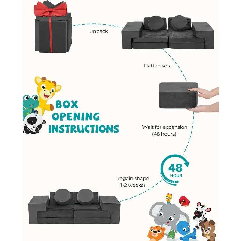 Modular Children's Play Sofa, Boys and Girls Convertible Foam Sofa, Multi-Purpose Foam Castle Building Set (Space Gray) 4