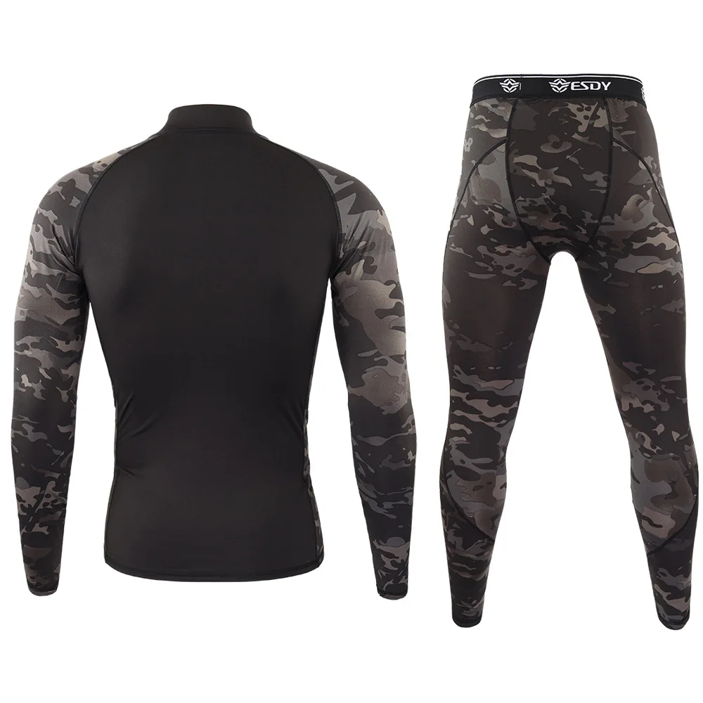 ESDY New Outdoor Sports Long Johns Training T-shirt Sets Spring Winter Long Sleeve Suit Trekking Camping Hiking Running Fitness