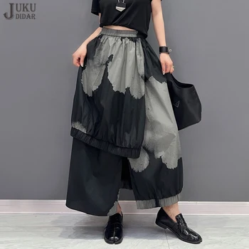 Dipinto moda nuovo stile giapponese donna vestibilità ampia marea lunga verde nero gonna stampata Vintage gonna Casual Streetwear JJSK076 1