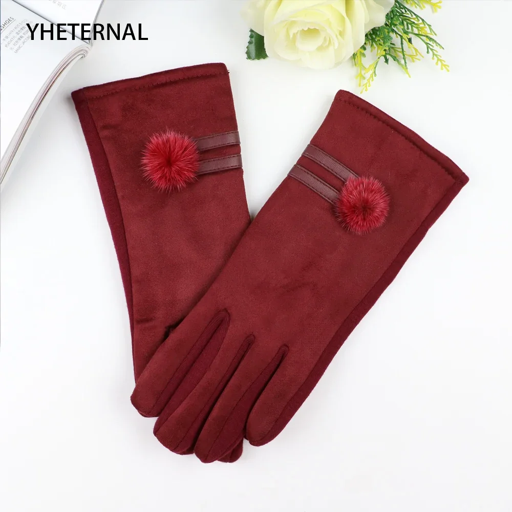 

YHETERNAL New Fashion Winter Suede Elegant Women Gloves Warm Autumn Soft Wrist Touch screen Gloves Female Mittens guantes mujer