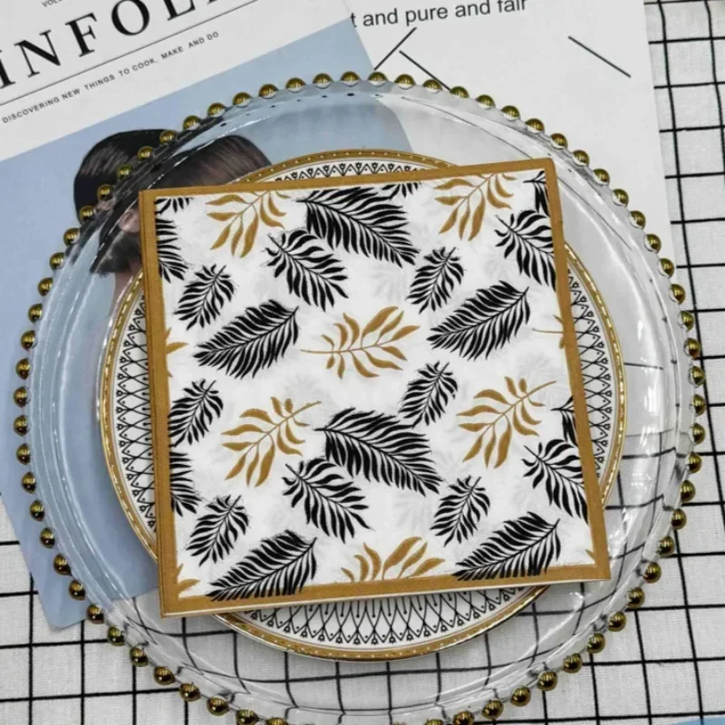 10/20pcs 2-Ply Party Decorative Paper Black Gold Leaf Pattern Colourful Gold Trimmed Paper Placemats Butterfly Bone Bart