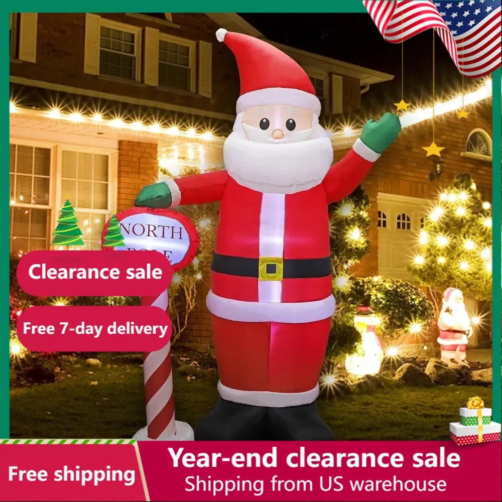 

8 FT Christmas Inflatable Santa Claus With Guidepost Outdoor Decors Christmas Decoration 2024 Decorations Inflatables Outdoors