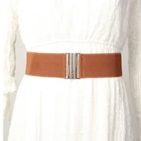 Women Elastic Band Wide Belts Simple Down Coat Waist Belt Female Black Strap Dress Decoration Accessories Metal Buckle Waistband 3