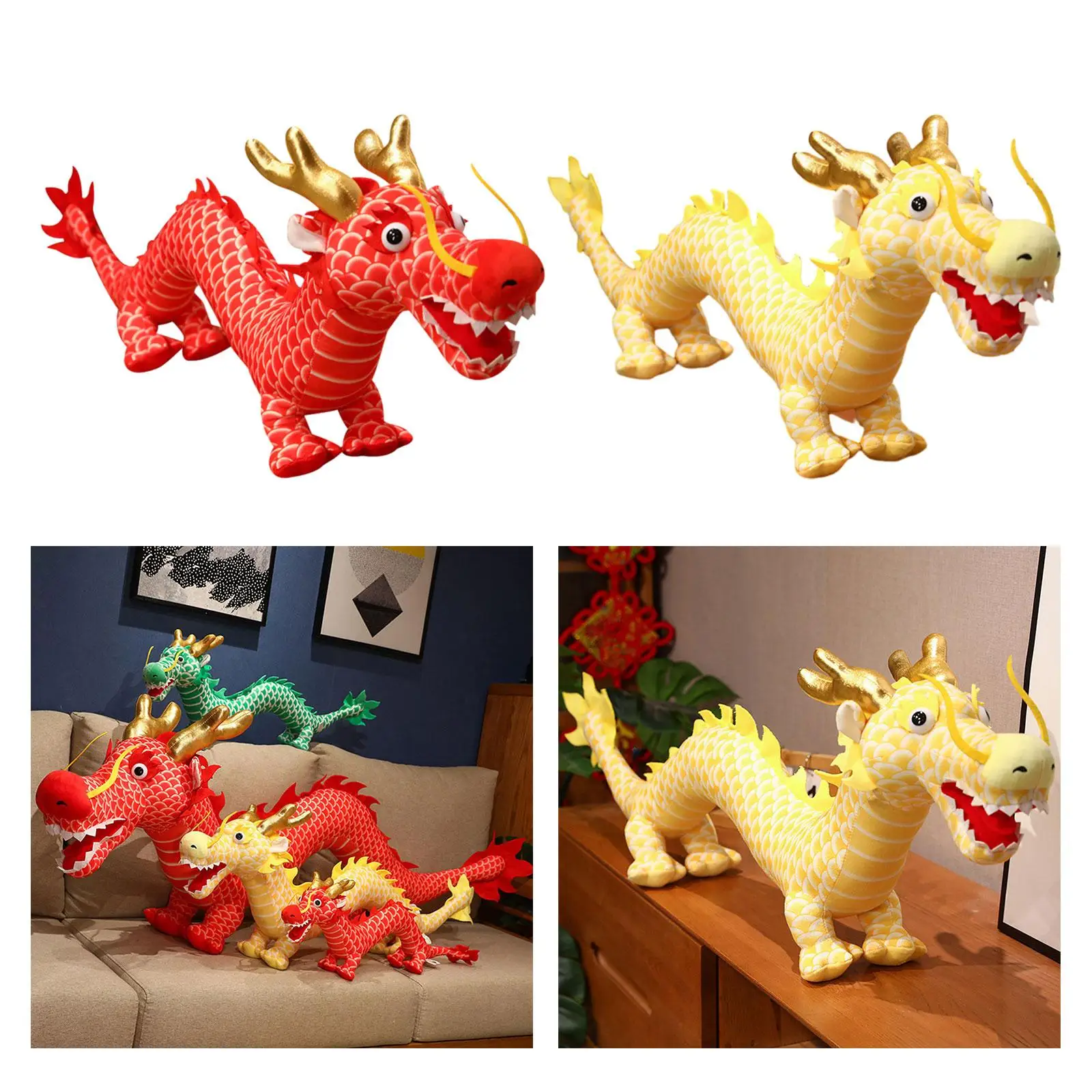 Chinese New Year Dragon Dolls Plush Stuffed Pillow Cartoon Adorable Huggable Cuddly Chinese Dragon Plush Dolls Room Decoration