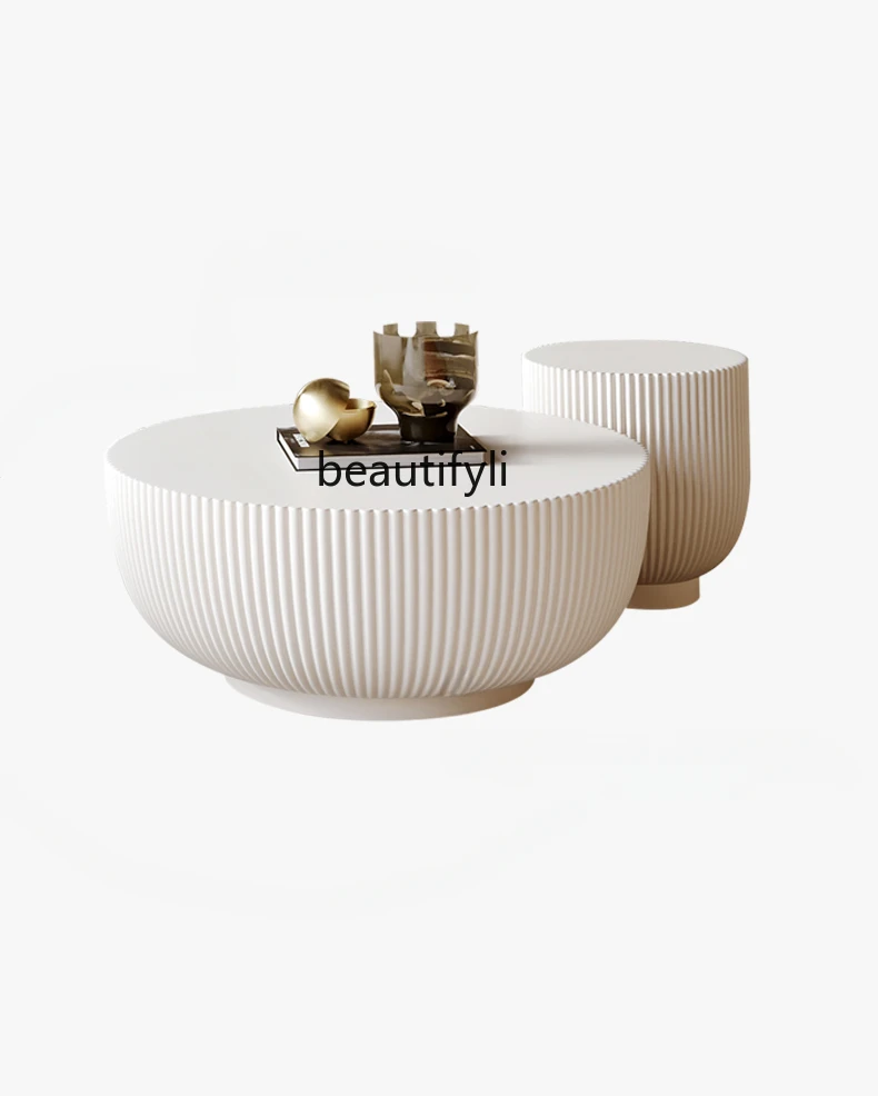 

Круглый итальянский чайный столик в скандинавском стиле, дизайнерский маленький и большой чайный столик во французском стиле с кремом, современная мебель для гостиной