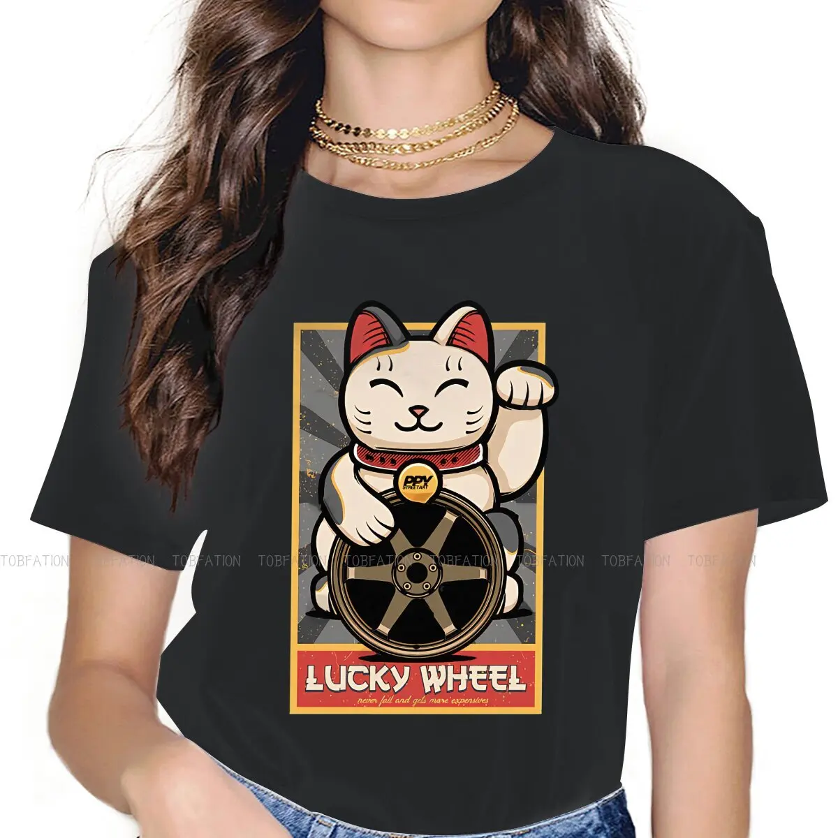 Lucky Wheel Papaya Streetart Tshirt Per Donna Lucky Cat Top Harajuku Maglietta Da Donna Basic Summer Loose