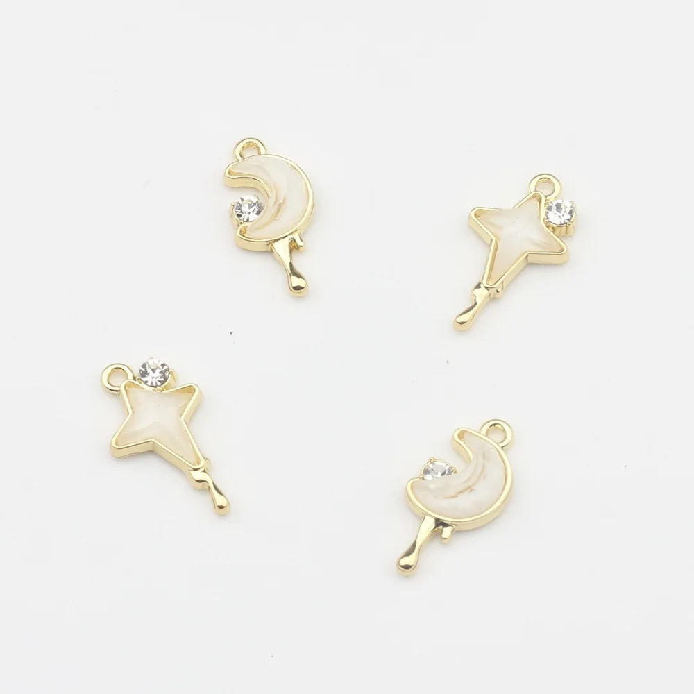 

10pcs Alloy Moon Stars Inlaid Spot Drill Charms Pendant Earring Bracelet DIY Necklace Jewelry Making Component Accessories