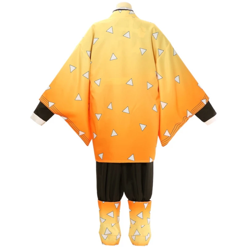 Anime Agatsuma Zenitsu Cosplay Costume Kimono Halloween Clothes Party Uniform Wig Women Kids Party Clothe