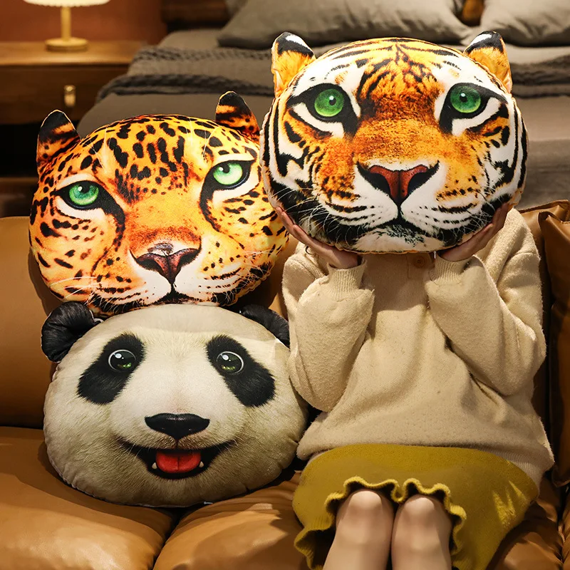 

40/50cm Panda Tiger Head Plush Toy Appease 3D Printing Pillow Living Decorate Stuffed Animals Colorful Gift For Birthday Kids