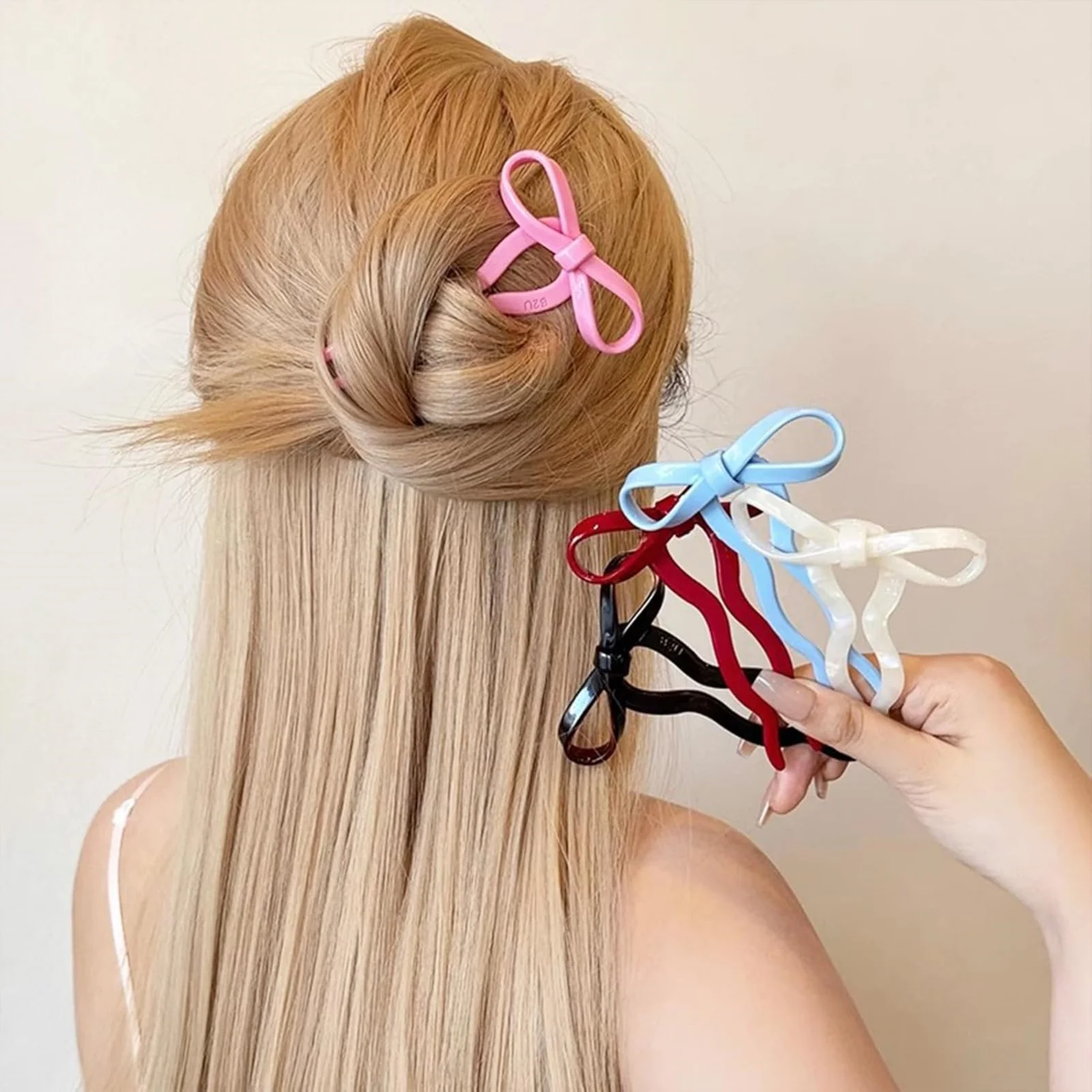 1PC Colorful Bow - Design Hair Pins, 6 - Pack U - Shaped Hair Accessories, Perfect for Women's Fashionable Updo Looks
