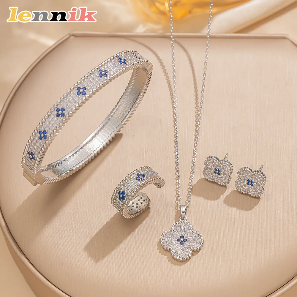 LENNIK Premium Lucky Clover Luxury Full Zircon Mic...