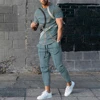 Summer Tracksuits Men's Suit Casual Trousers Set Print Stripe Short Sleeve T Shirt Round Neck Men Clothing 2 Piece Outfits 3