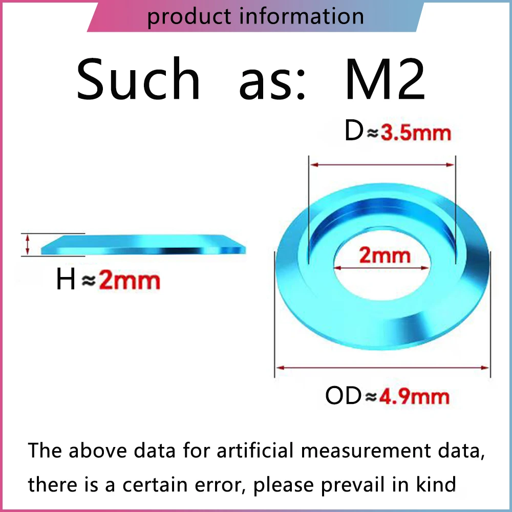M2 M2.5 M3 M4 M5 M6 M8 Aluminum Cup Head Washer Anodized Multi-color Colourful Gasket For Button Head Screw Round Washer 10/20Pcs