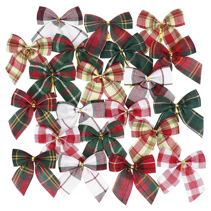 Christmas Bow Ornaments Ribbon Bow Decoration 10/20pcs Christmas Bows Christmas Hanging Decorations Gold Red Bowknot Tree Ornaments New Year Navidad Decor