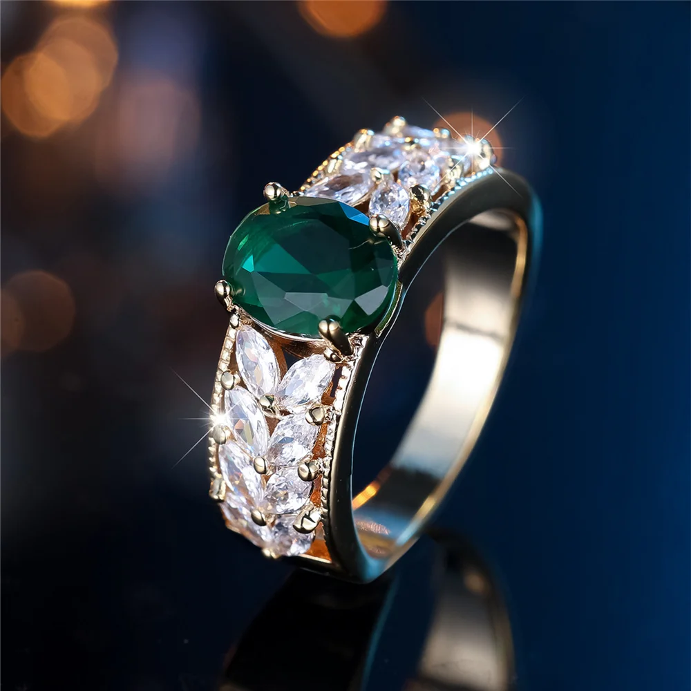 Trendy White Green Zircon Ring Vintage Fashion Gold Color Wedding Bands Engagement Rings For Women Men Minimalist Jewelry