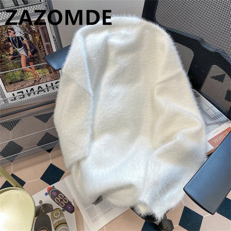 ZAZOMDE Winter Warm Sweaters Skull Head Patchwork Hip  Hop Knitwear Sweaters For Men Y2k Pullovers O Neck Woolen Jumper Clohtes