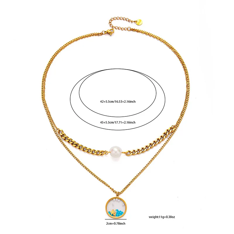 316L Stainless Steel Drip oil Round Card Double Layer Necklace For Women Personality Vintage Jewelry Gifts 4