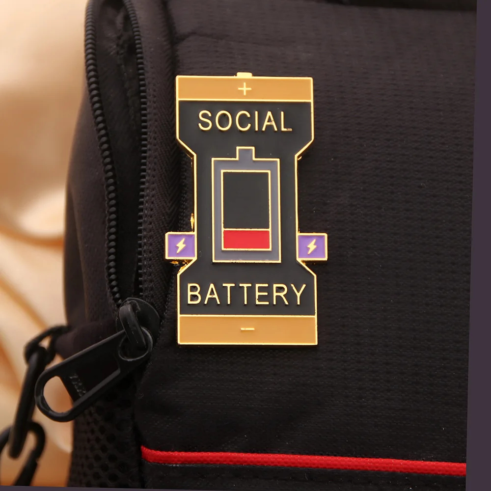 Interactive Social Battery Enamel Pin Mental Well Being Spinning Pins Mood  Expressing Badge Brooch Backpack Shirt Accessories