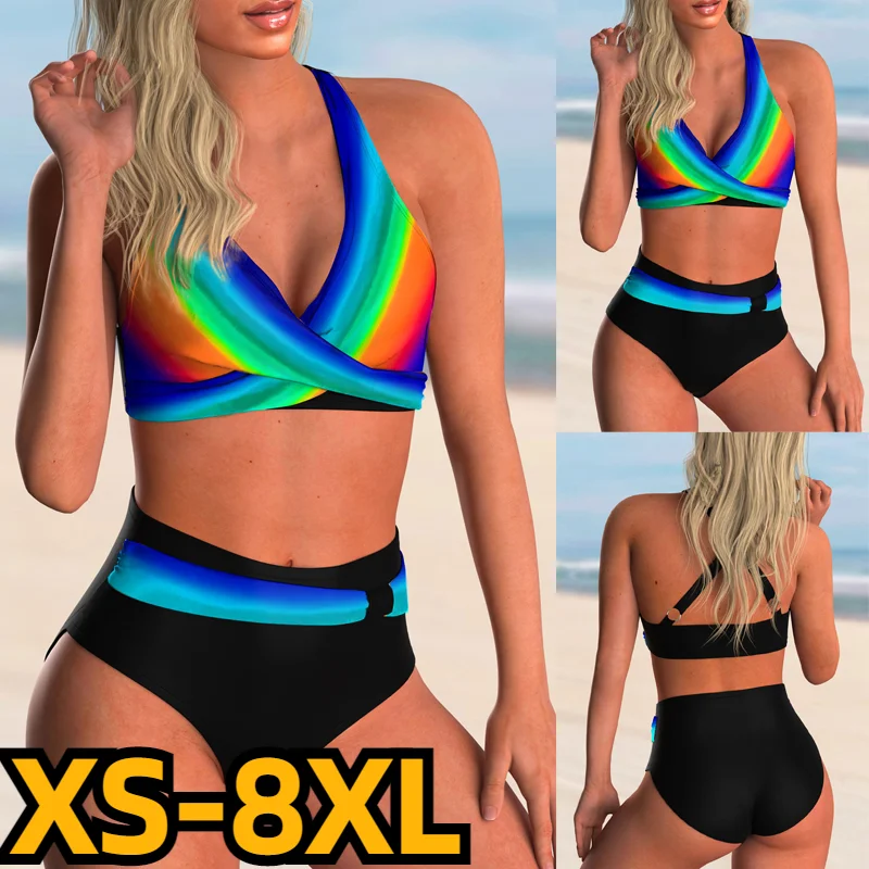 

2023 New Women Retro Bathing Suit Swimsuit Female New Design Printing Bikini Swimwear Summer High Waist Two Piece Set Bath Suit